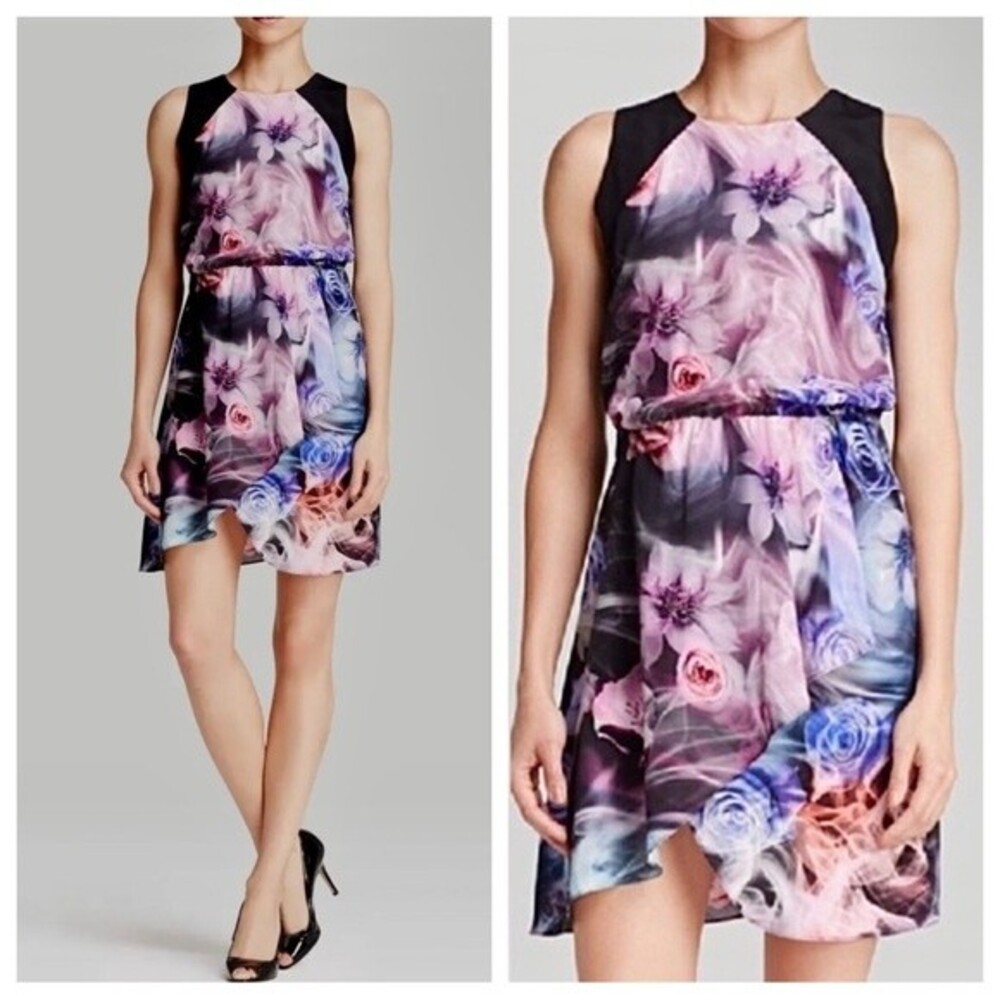 Amanda Uprichard Silk Dress Floral Printed Watercolor Sleeveless Purple NWT M